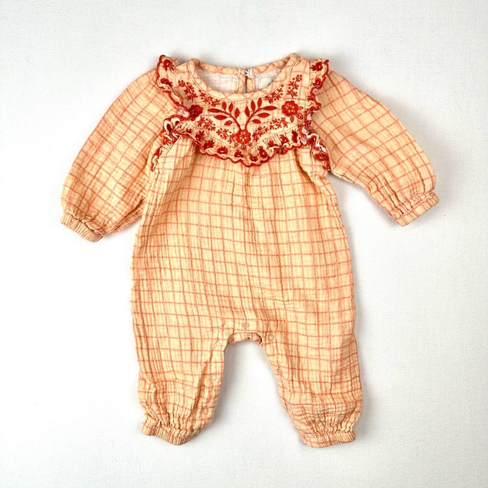 Peek Gauze Embroidered Ruffle Jumpsuit Romper